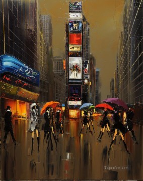 印象派 Painting - カル・ガジューム ニューヨークの傘とパレットナイフ